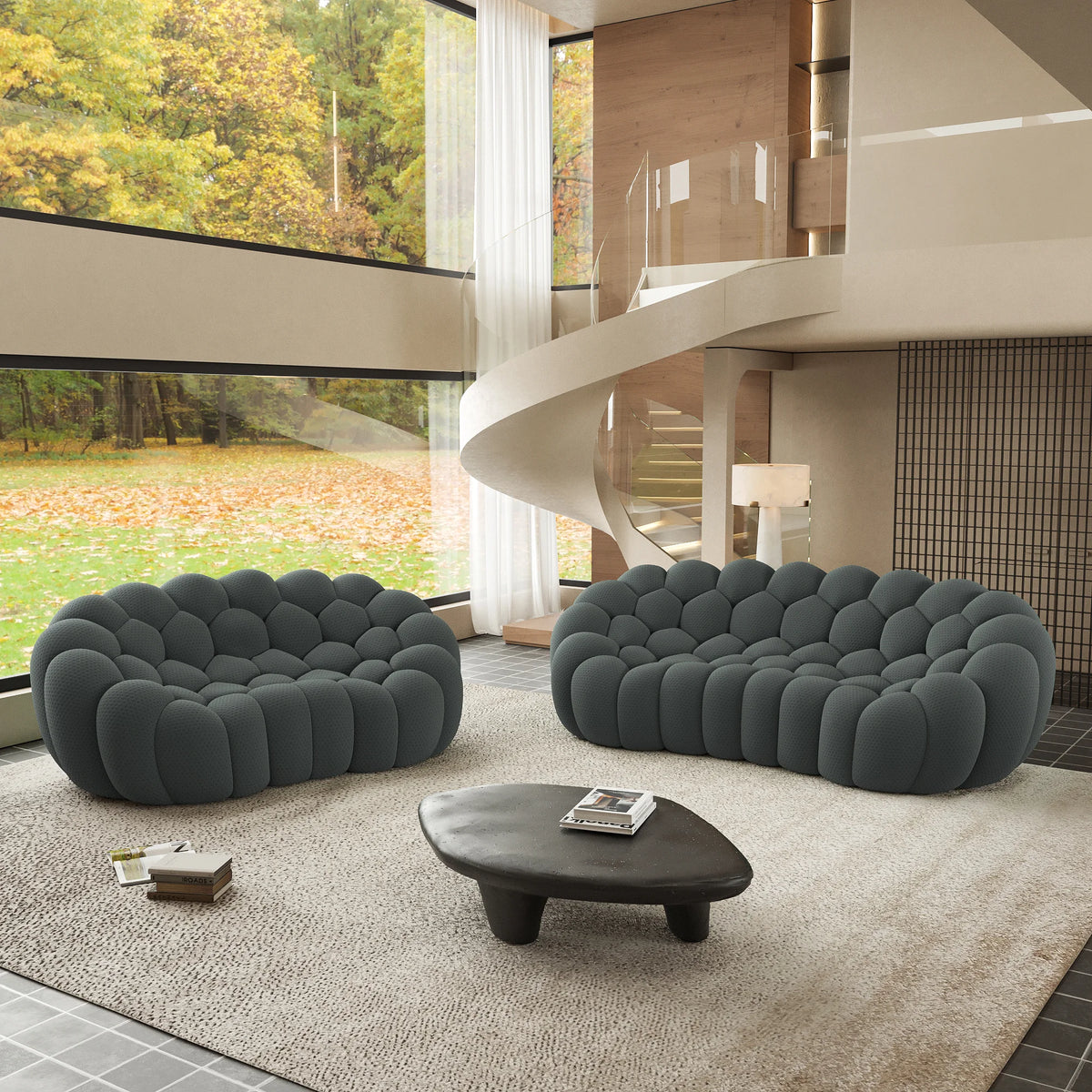 Essential 5-Seater grey 3D-Knitted Fabric V-Shaped Sectionals | 2-Piece, 3D-Knitted Fabric, Large Space