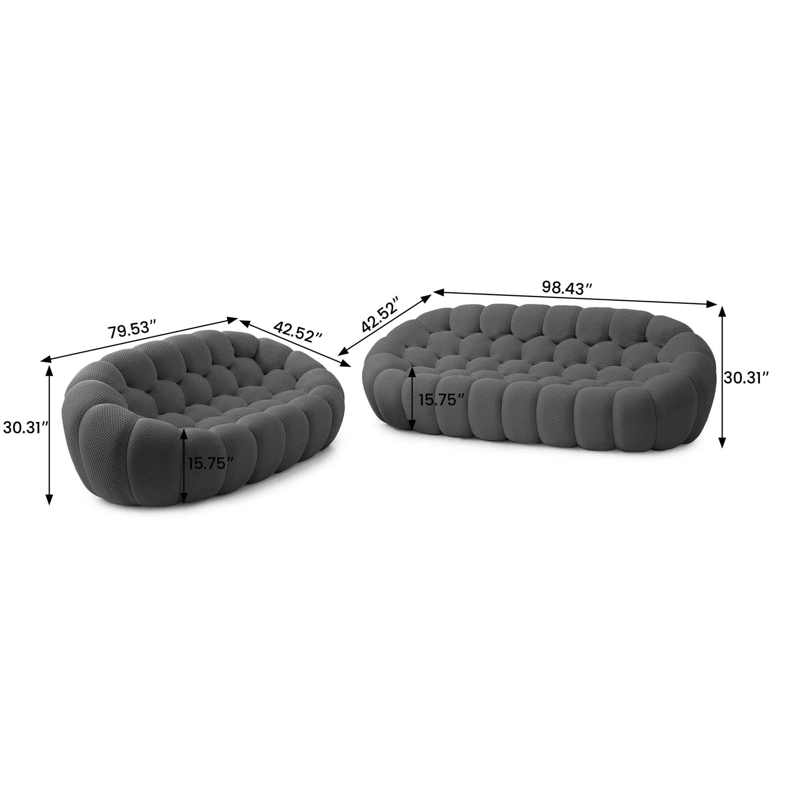 Essential 5-Seater grey 3D-Knitted Fabric V-Shaped Sectionals | 2-Piece, 3D-Knitted Fabric, Large Space