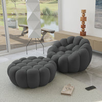 Essential Armless Floor Sofas | 2-Piece 3D Knitted Fabric Grey Sofa Sets 1-Seater With 1 Ottoman
