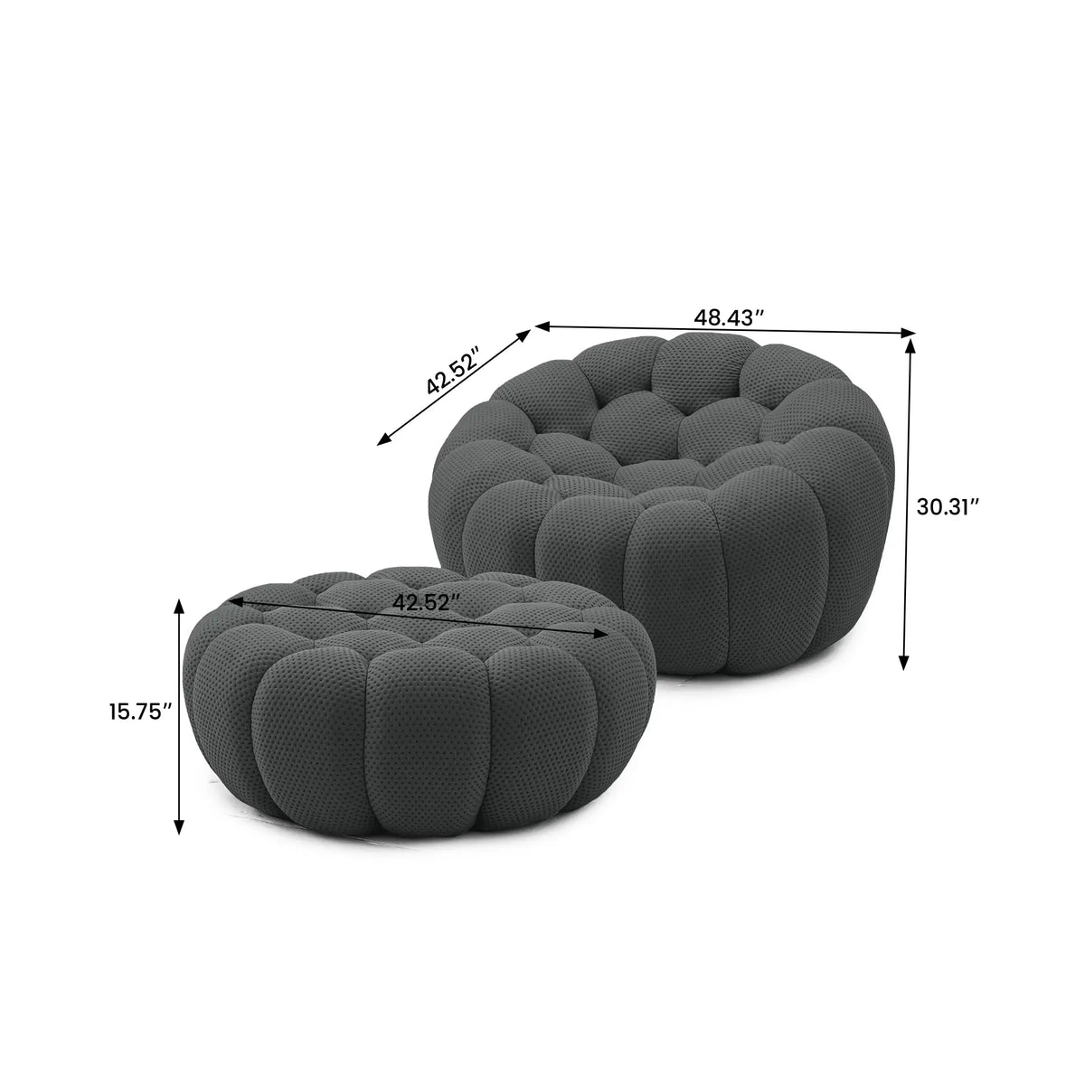Sofá individual Essential de 1 plaza en tela tejida 3D gris | 2 piezas (incluye 1 otomana), tela tejida 3D, ideal para apartamentos