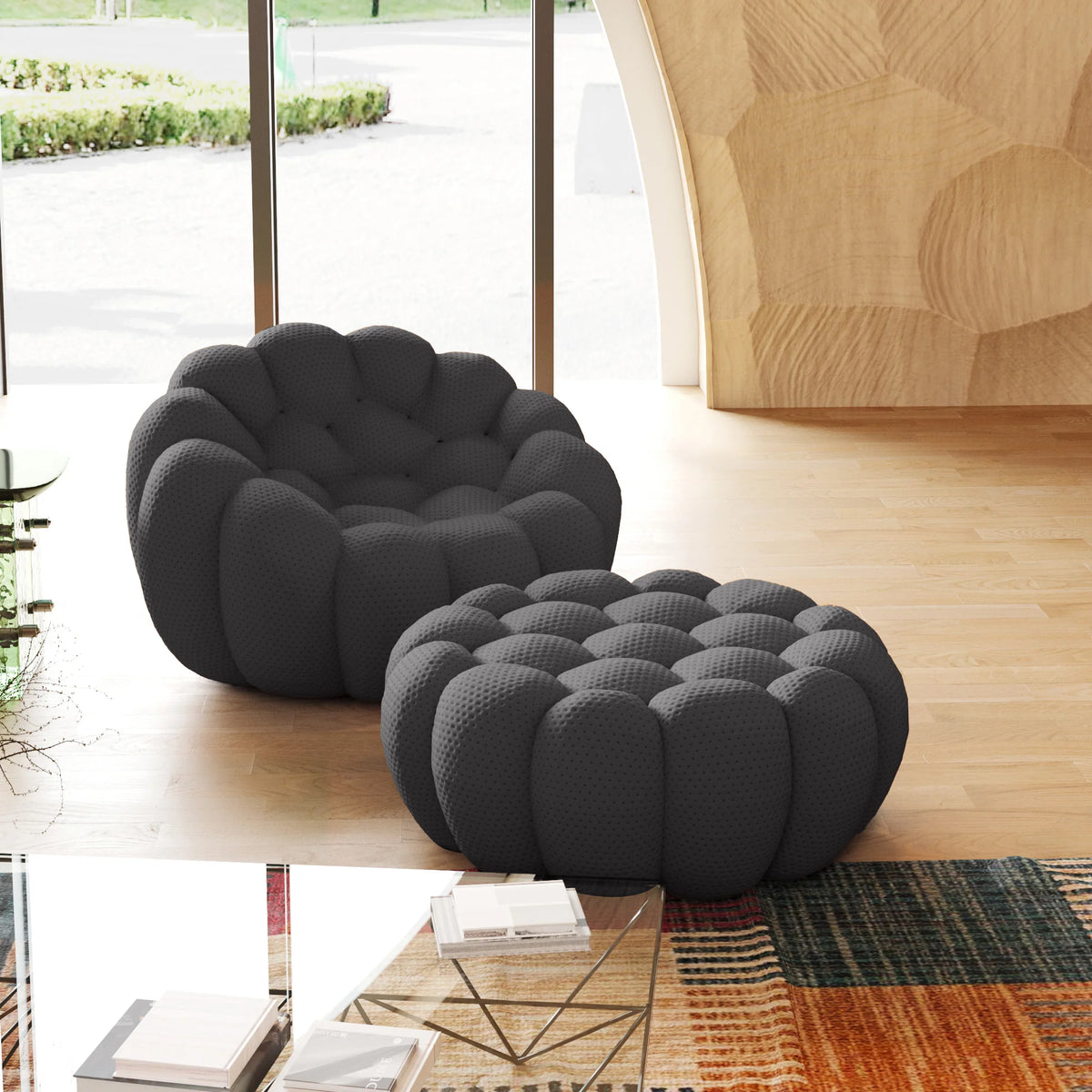 Sofá individual Essential de 1 plaza en tela tejida 3D gris | 2 piezas (incluye 1 otomana), tela tejida 3D, ideal para apartamentos