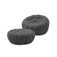 Essential Armless Floor Sofas | 2-Piece 3D Knitted Fabric Grey Sofa Sets 1-Seater With 1 Ottoman