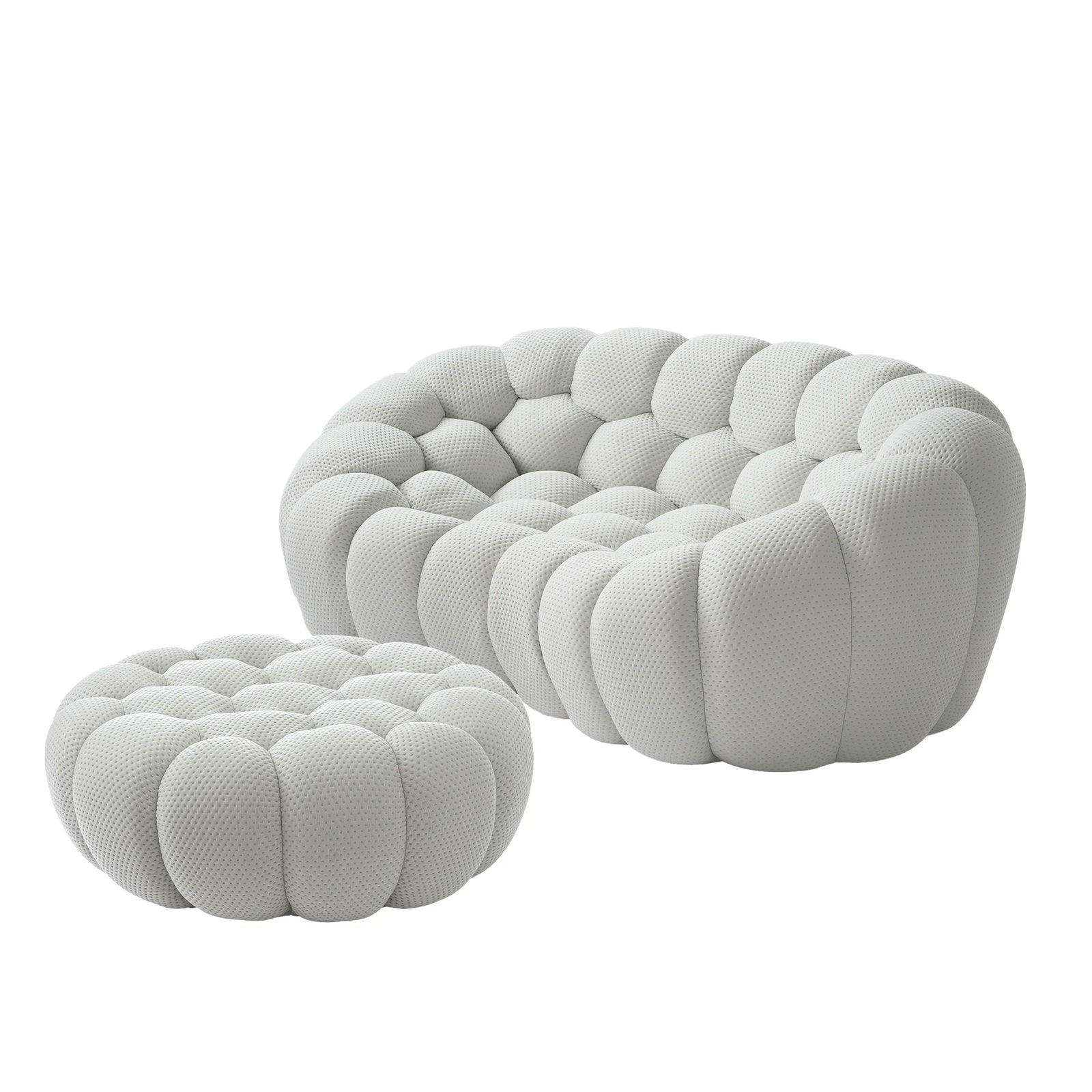 Essential 2-Seater light-grey 3D-Knitted Fabric Chaise Sectionals | 2-Piece (includes 1 Ottoman), 3D-Knitted Fabric, Apartment Friendly