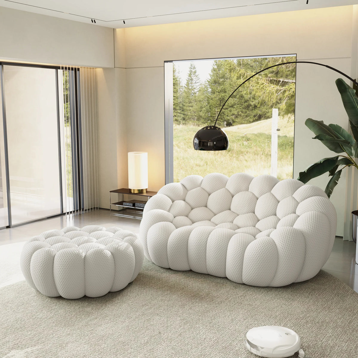 Essential 2-Seater light-grey 3D-Knitted Fabric Chaise Sectionals | 2-Piece (includes 1 Ottoman), 3D-Knitted Fabric, Apartment Friendly