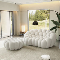 Sofás Essential Arc Boneless | Chaise longue seccional de dos piezas en tejido de punto 3D gris claro, con 1 otomana