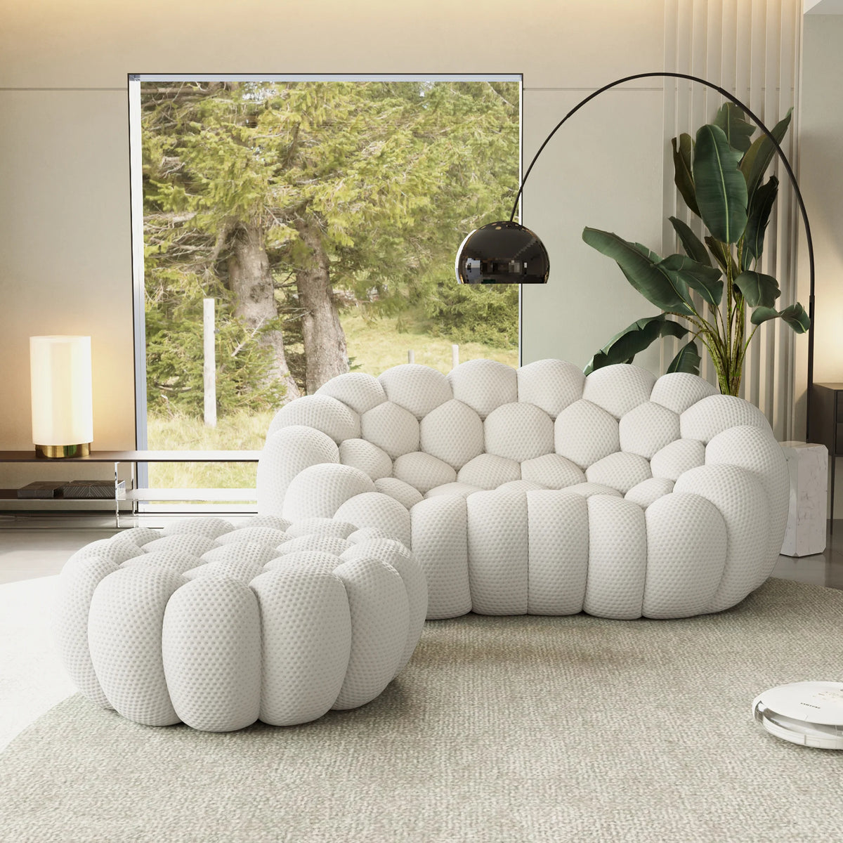 Essential 2-Seater light-grey 3D-Knitted Fabric Chaise Sectionals | 2-Piece (includes 1 Ottoman), 3D-Knitted Fabric, Apartment Friendly
