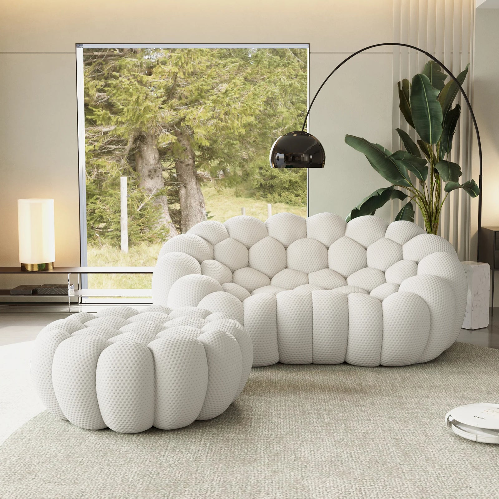 Essential 2-Seater light-grey 3D-Knitted Fabric Chaise Sectionals | 2-Piece (includes 1 Ottoman), 3D-Knitted Fabric, Apartment Friendly