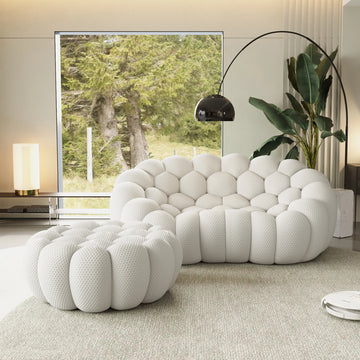 Essential 2-Seater light-grey 3D-Knitted Fabric Chaise Sectionals | 2-Piece (includes 1 Ottoman), 3D-Knitted Fabric, Apartment Friendly