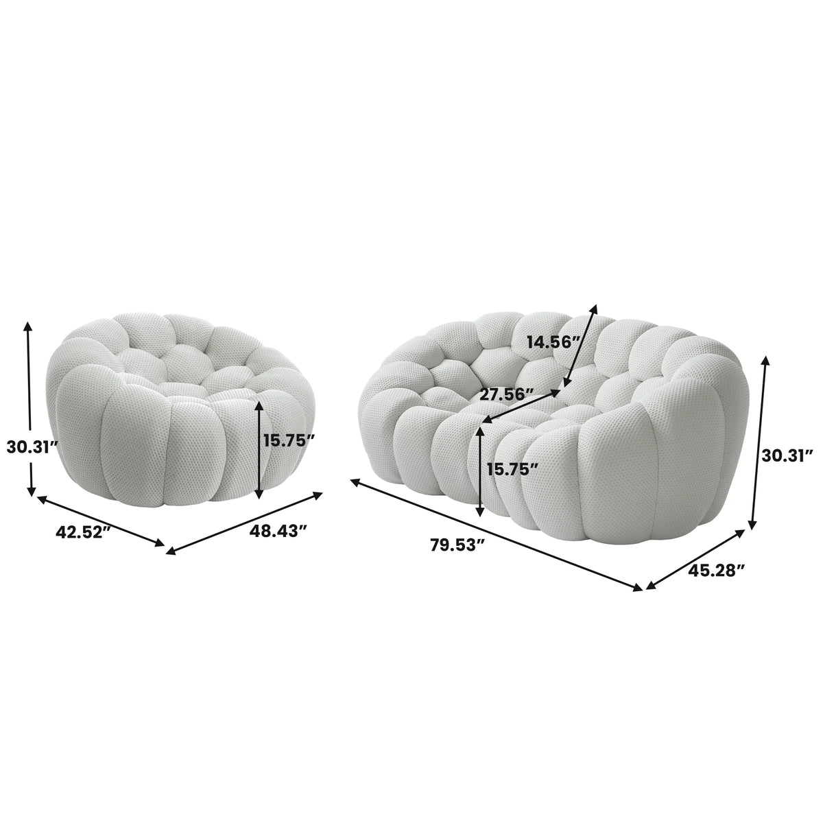 Essential 3-Seater light-grey 3D-Knitted Fabric L-Shaped Sectionals | 2-Piece, 3D-Knitted Fabric, Apartment Friendly
