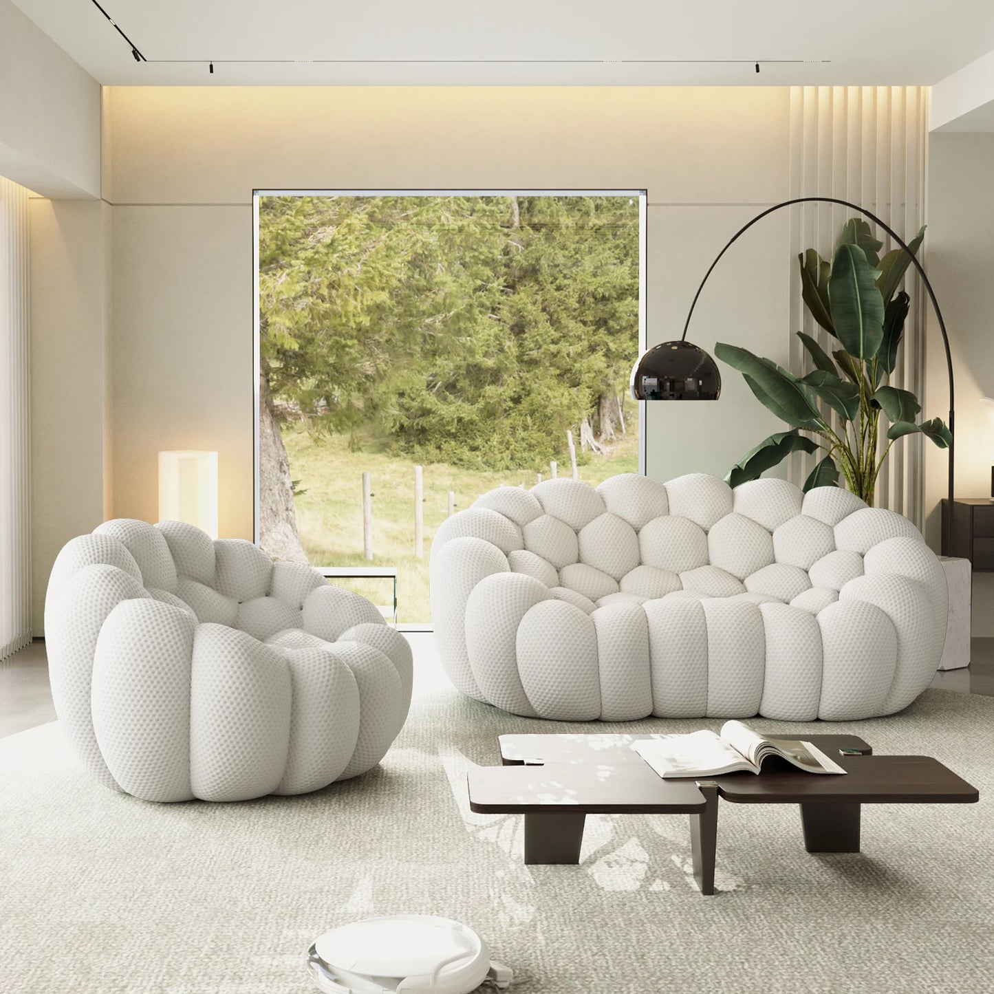 Sofás Essential Arc Boneless | Seccionales de 2 piezas en forma de L, 3 plazas, de tejido de punto 3D, color gris claro