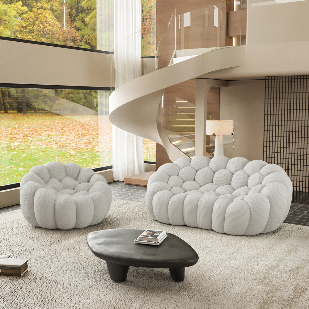 Sofás Essential Arc Boneless | Seccionales de 2 piezas en forma de L, 3 plazas, de tejido de punto 3D, color gris claro