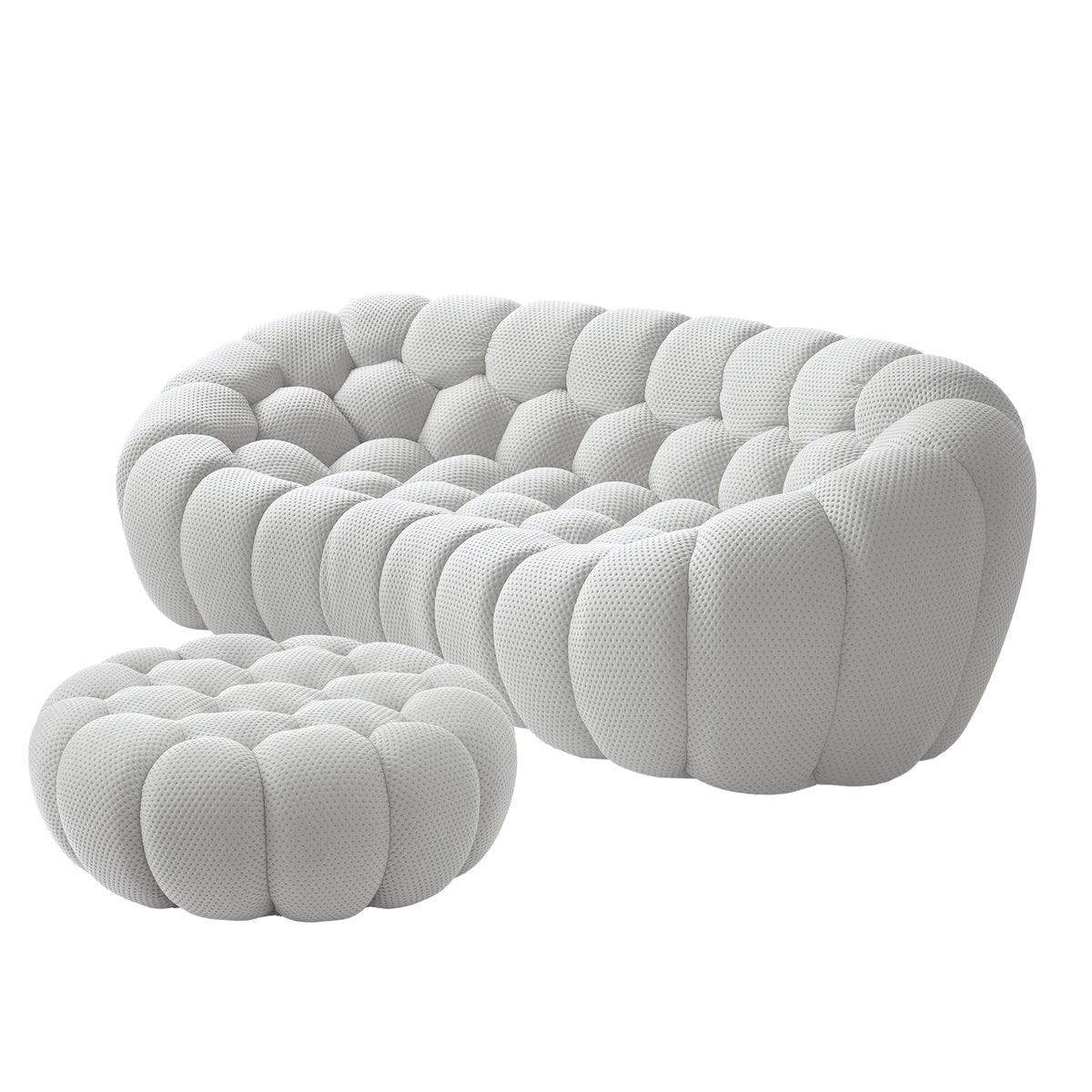 Essential 3-Seater light-grey 3D-Knitted Fabric L-Shaped Sectionals | 2-Piece (includes 1 Ottoman), 3D-Knitted Fabric, Small Space