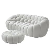 Sofás Essential Arc Boneless | Seccionales de 2 piezas en forma de L, de tejido de punto 3D, gris claro, con 1 otomana