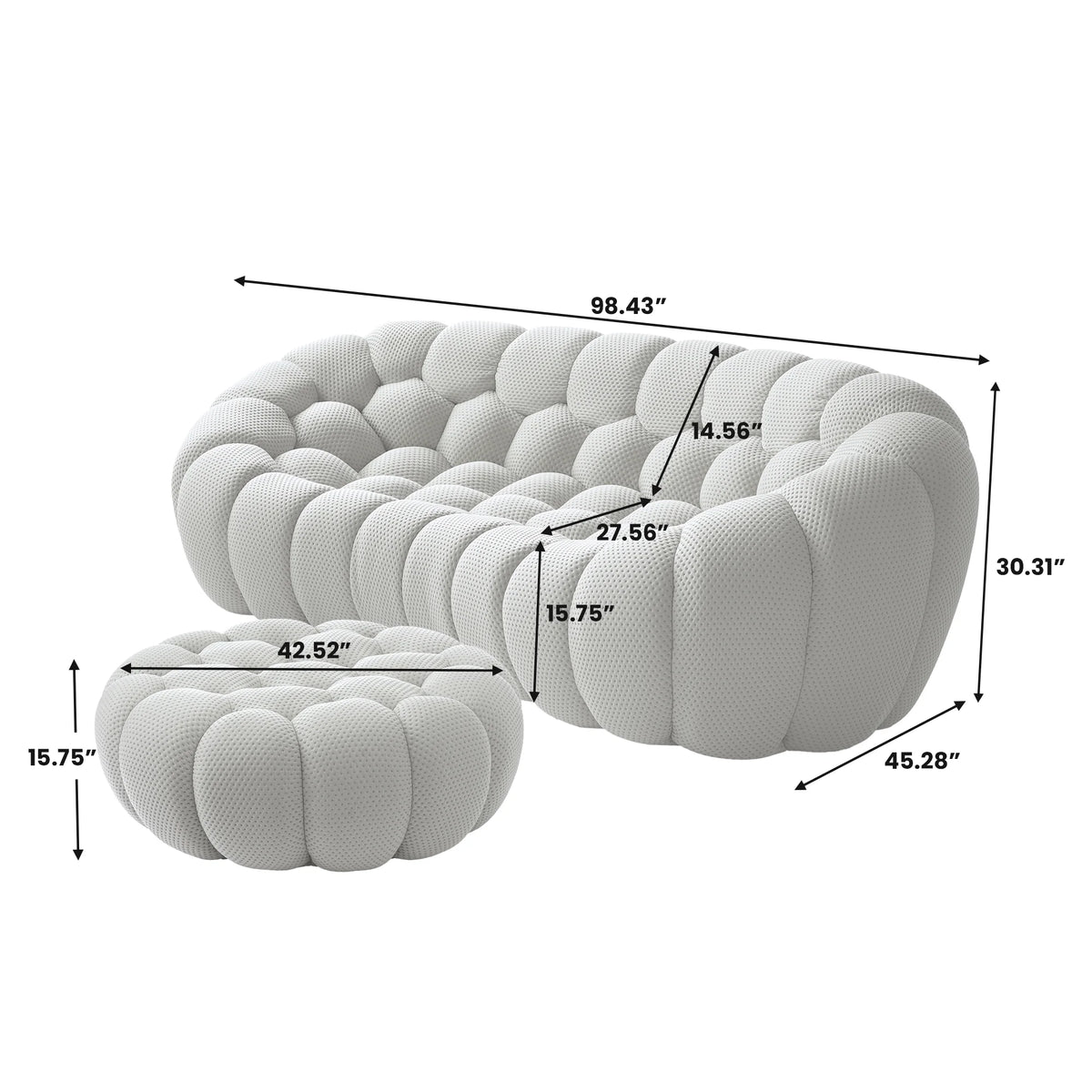 Essential 3-Seater light-grey 3D-Knitted Fabric L-Shaped Sectionals | 2-Piece (includes 1 Ottoman), 3D-Knitted Fabric, Small Space