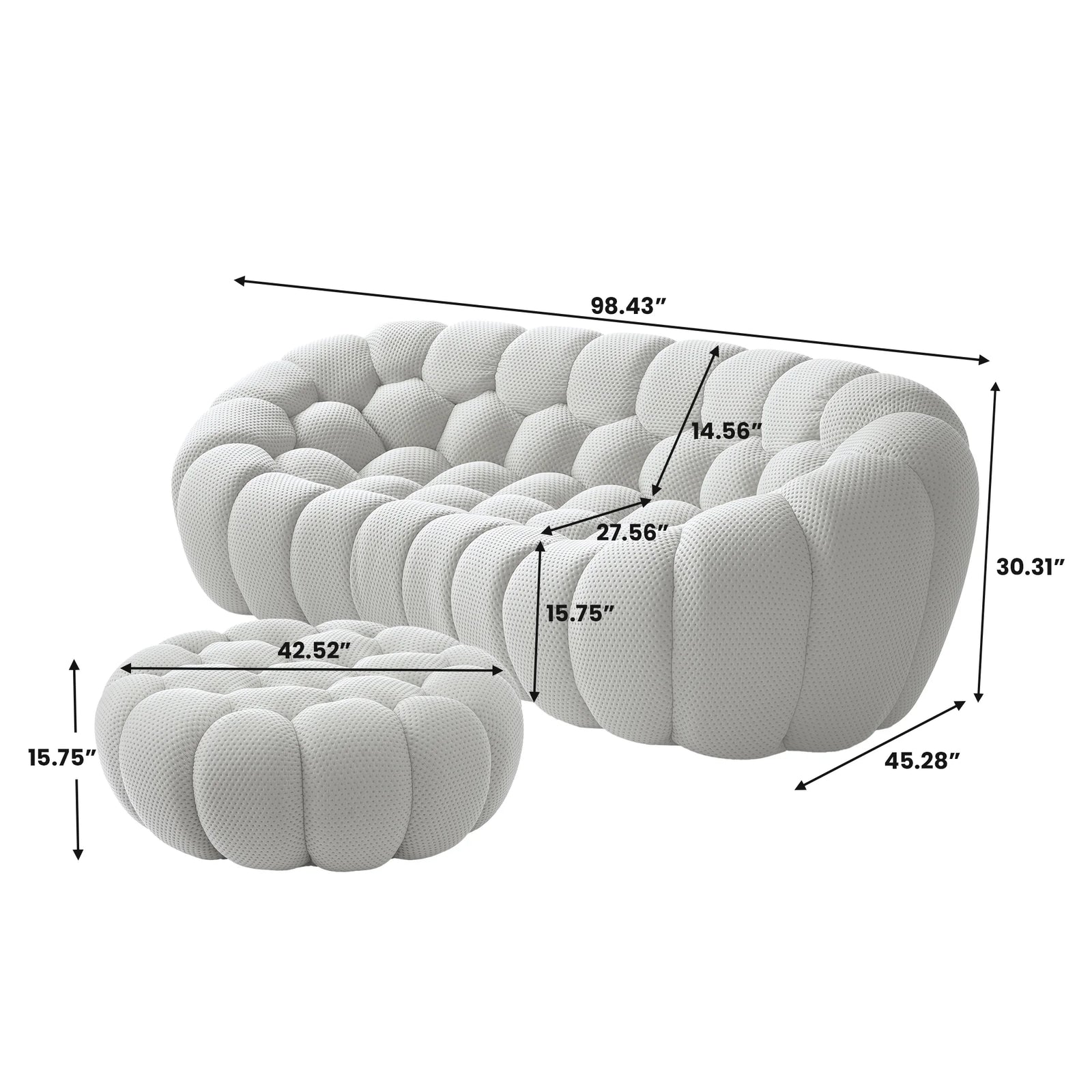 Essential 3-Seater light-grey 3D-Knitted Fabric L-Shaped Sectionals | 2-Piece (includes 1 Ottoman), 3D-Knitted Fabric, Small Space