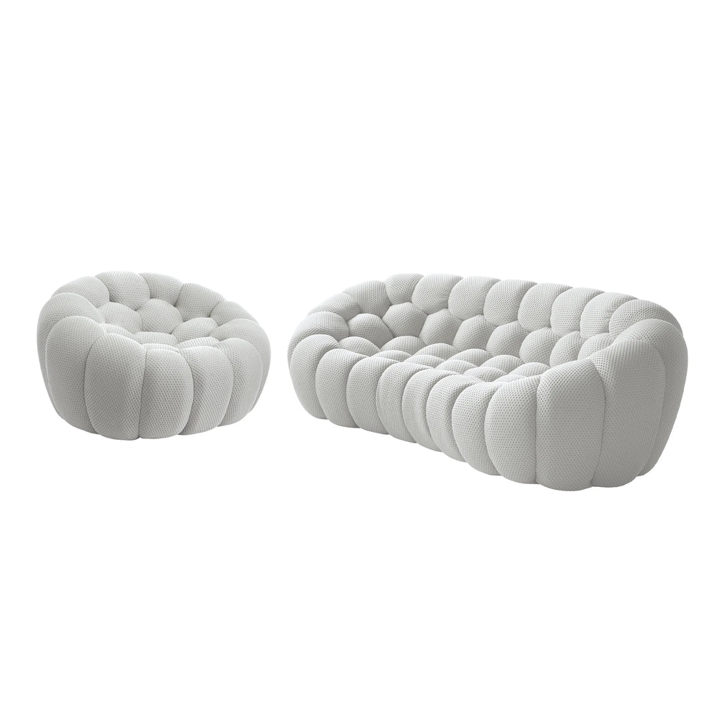 Sofás Essential Arc Boneless | Seccionales en forma de L de 2 piezas, 4 plazas, de tejido de punto 3D, color gris claro