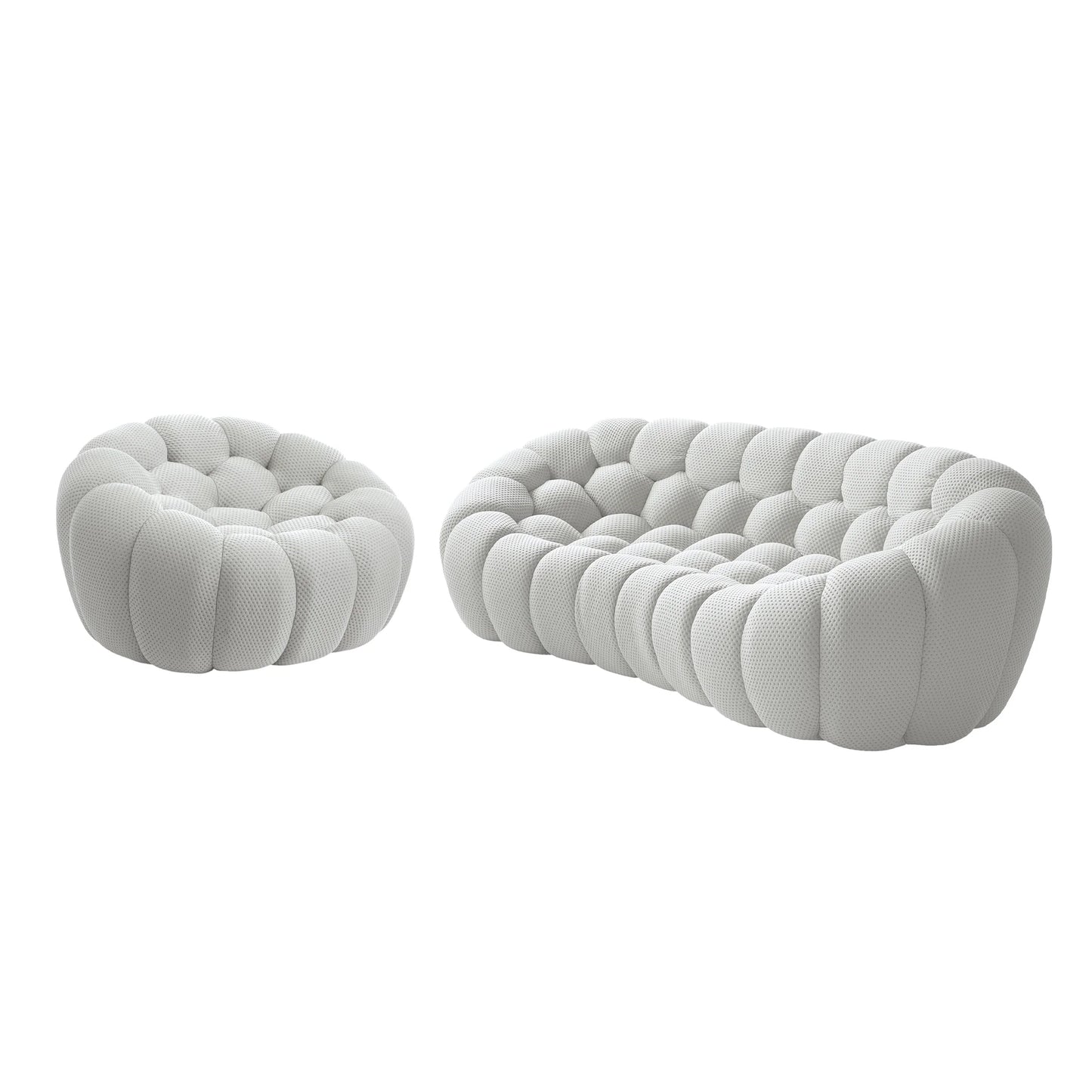 Sofás Essential Arc Boneless | Seccionales en forma de L de 2 piezas, 4 plazas, de tejido de punto 3D, color gris claro