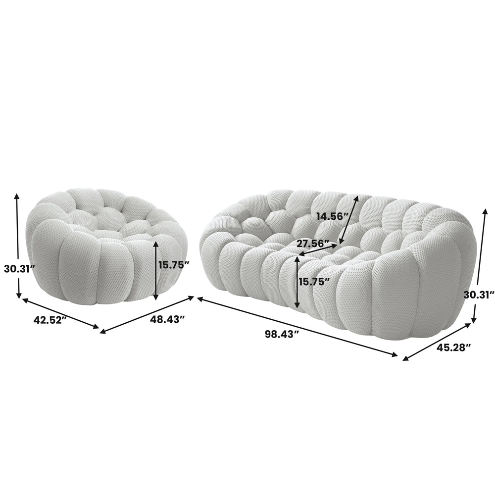 Sofás Essential Arc Boneless | Seccionales en forma de L de 2 piezas, 4 plazas, de tejido de punto 3D, color gris claro