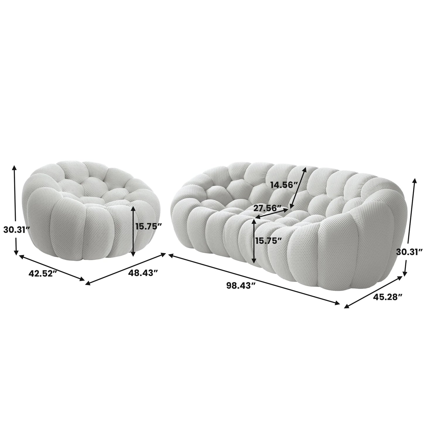 Sofás Essential Arc Boneless | Seccionales en forma de L de 2 piezas, 4 plazas, de tejido de punto 3D, color gris claro
