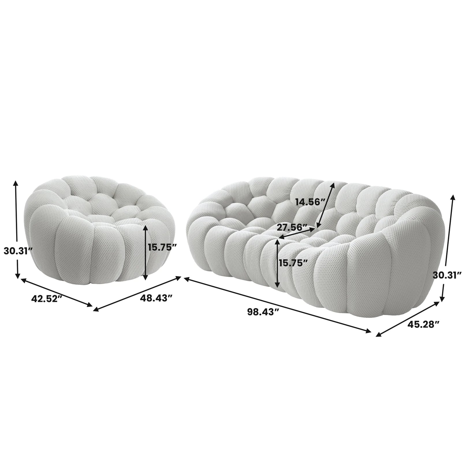 Essential 4-Seater light-grey 3D-Knitted Fabric L-Shaped Sectionals | 2-Piece, 3D-Knitted Fabric, Small Space