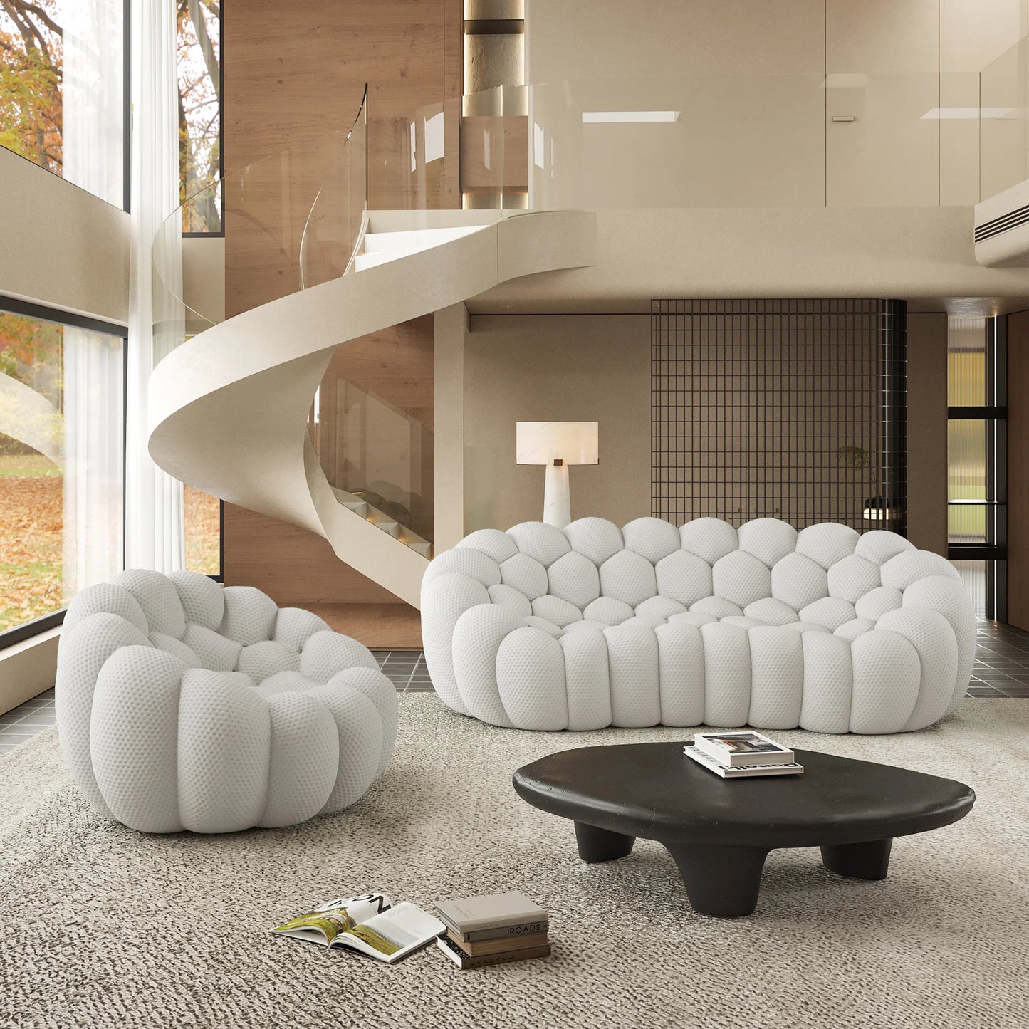 Sofás Essential Arc Boneless | Seccionales en forma de L de 2 piezas, 4 plazas, de tejido de punto 3D, color gris claro