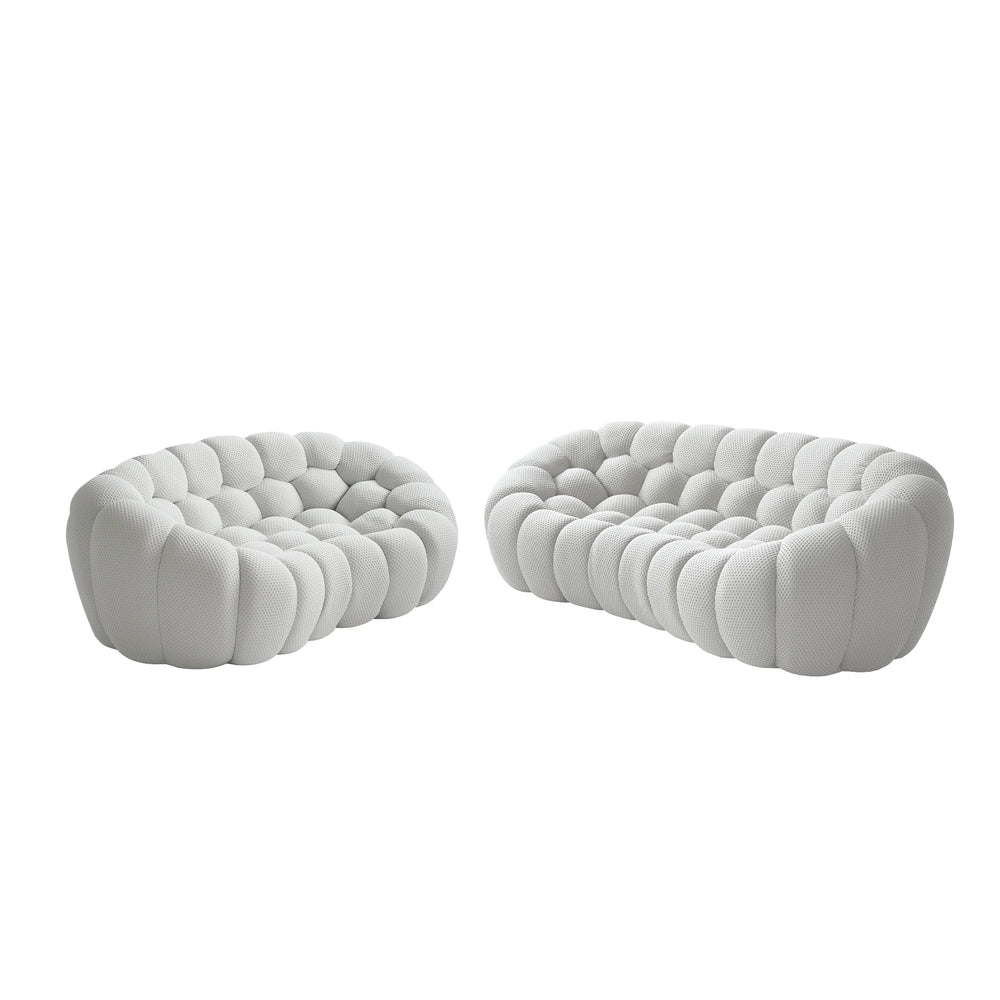 Sofás Essential Arc Boneless | Seccionales de 2 piezas en forma de L de 5 plazas en tejido de punto 3D en gris claro