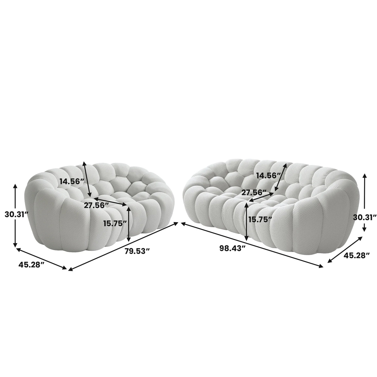 Essential 5-Seater light-grey 3D-Knitted Fabric V-Shaped Sectionals | 2-Piece, 3D-Knitted Fabric, Compact Design