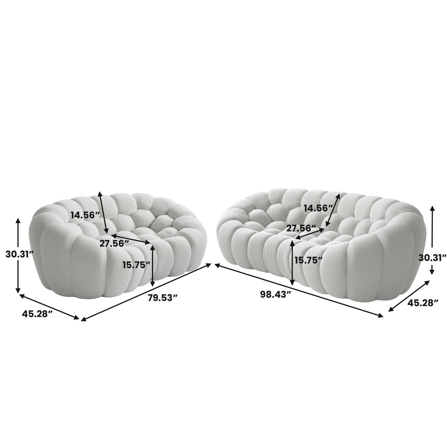 Sofás Essential Arc Boneless | Seccionales de 2 piezas en forma de L de 5 plazas en tejido de punto 3D en gris claro