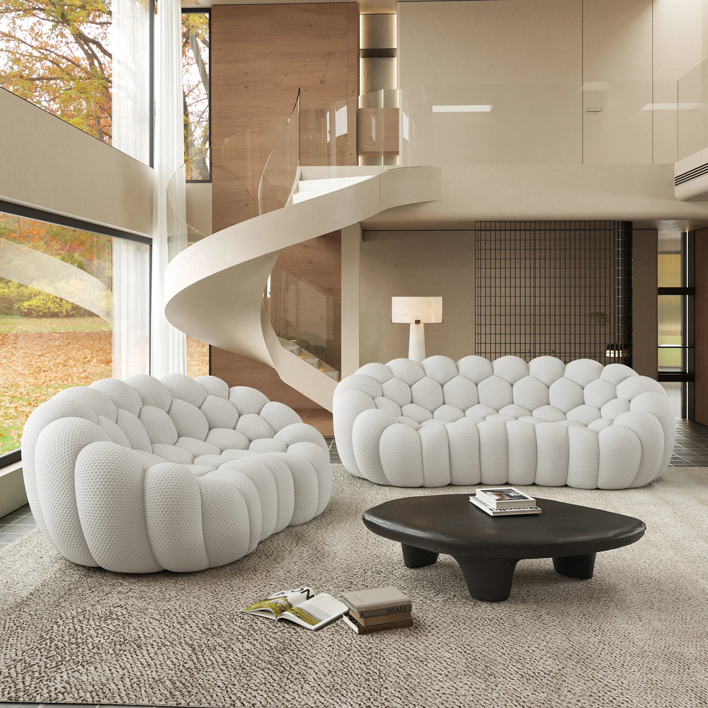 Sofás Essential Arc Boneless | Seccionales de 2 piezas en forma de L de 5 plazas en tejido de punto 3D en gris claro