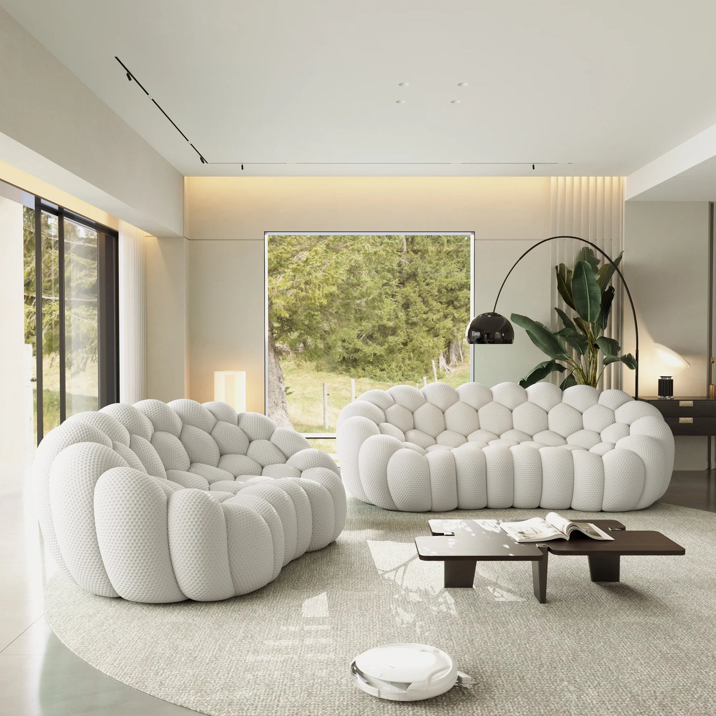 Sofás Essential Arc Boneless | Seccionales de 2 piezas en forma de L de 5 plazas en tejido de punto 3D en gris claro