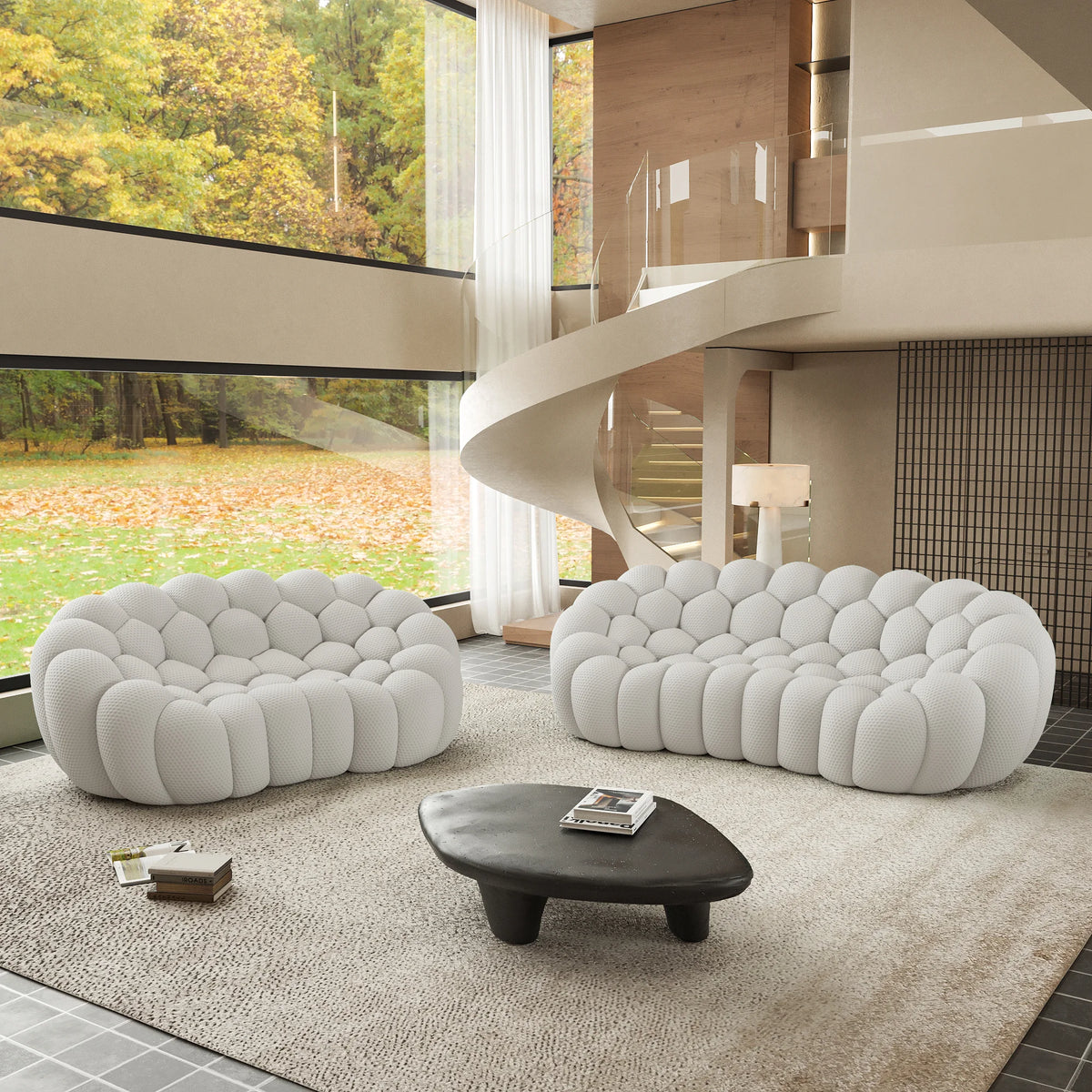 Essential 5-Seater light-grey 3D-Knitted Fabric V-Shaped Sectionals | 2-Piece, 3D-Knitted Fabric, Compact Design