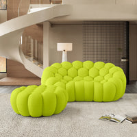 Sofás Essential Arc Boneless | Chaise longue seccional de dos piezas en tejido de punto 3D verde lima con 1 otomana