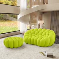 Sofás Essential Arc Boneless | Chaise longue seccional de dos piezas en tejido de punto 3D verde lima con 1 otomana