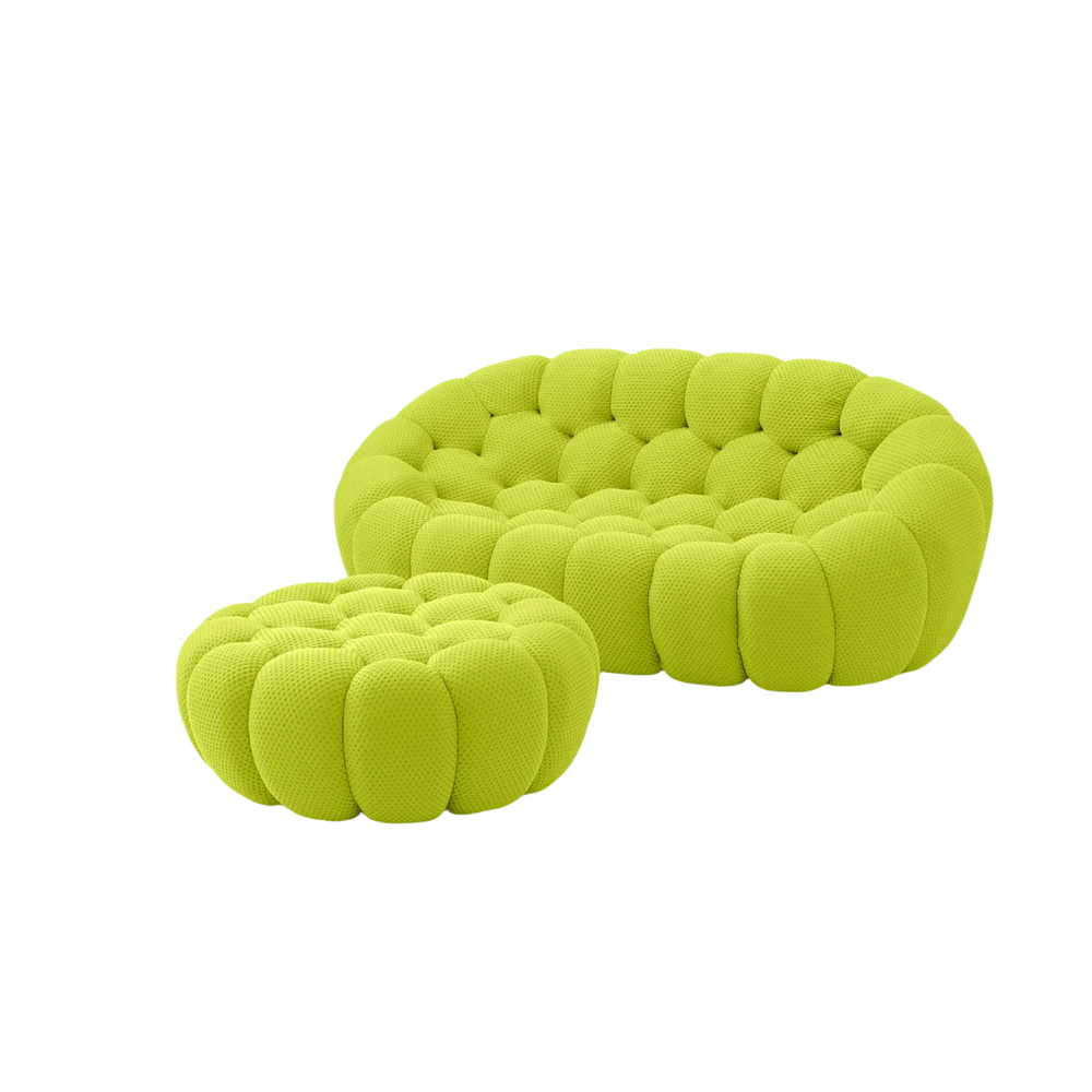 Essential Armless Floor Sofas | 2-Piece 3D Knitted Fabric Lime Green Chaise Sectionals 2-Seater With 1 Ottoman