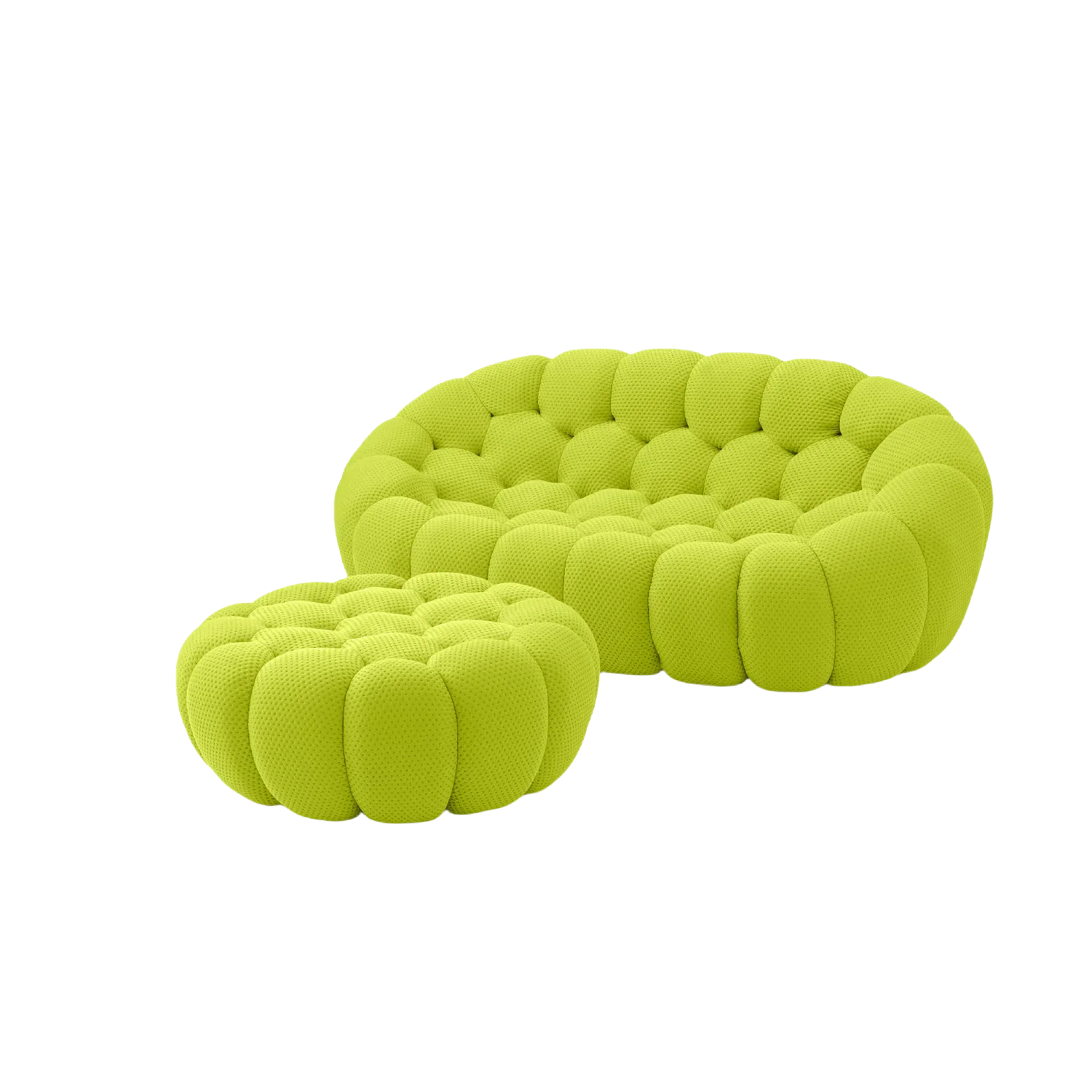 Essential 2-Seater lime-green 3D-Knitted Fabric Chaise Sectionals | 2-Piece (includes 1 Ottoman), 3D-Knitted Fabric, Small Space
