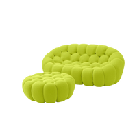 Essential Armless Floor Sofas | 2-Piece 3D Knitted Fabric Lime Green Chaise Sectionals 2-Seater With 1 Ottoman