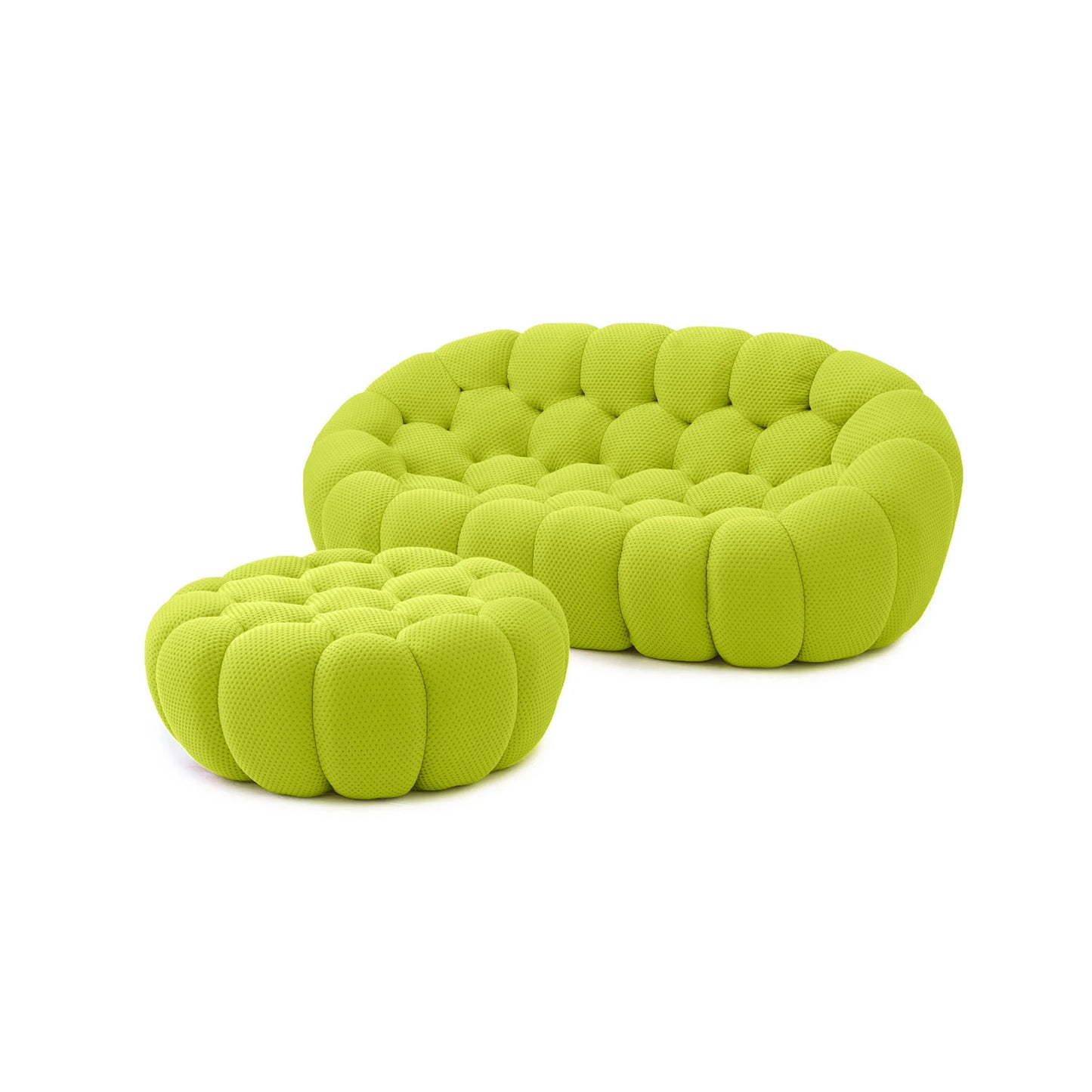 Essential Armless Floor Sofas | 2-Piece 3D Knitted Fabric Lime Green Chaise Sectionals 2-Seater With 1 Ottoman