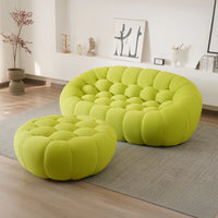 Essential Armless Floor Sofas | 2-Piece 3D Knitted Fabric Lime Green Chaise Sectionals 2-Seater With 1 Ottoman