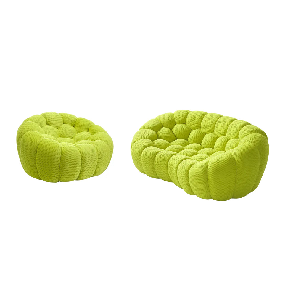 Sofás Essential Arc Boneless | Seccionales en forma de L de 2 piezas, tejido de punto 3D, color verde lima, de 3 plazas