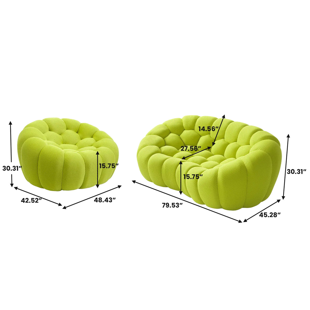 Essential 3-Seater lime-green 3D-Knitted Fabric L-Shaped Sectionals | 2-Piece, 3D-Knitted Fabric, Compact Design
