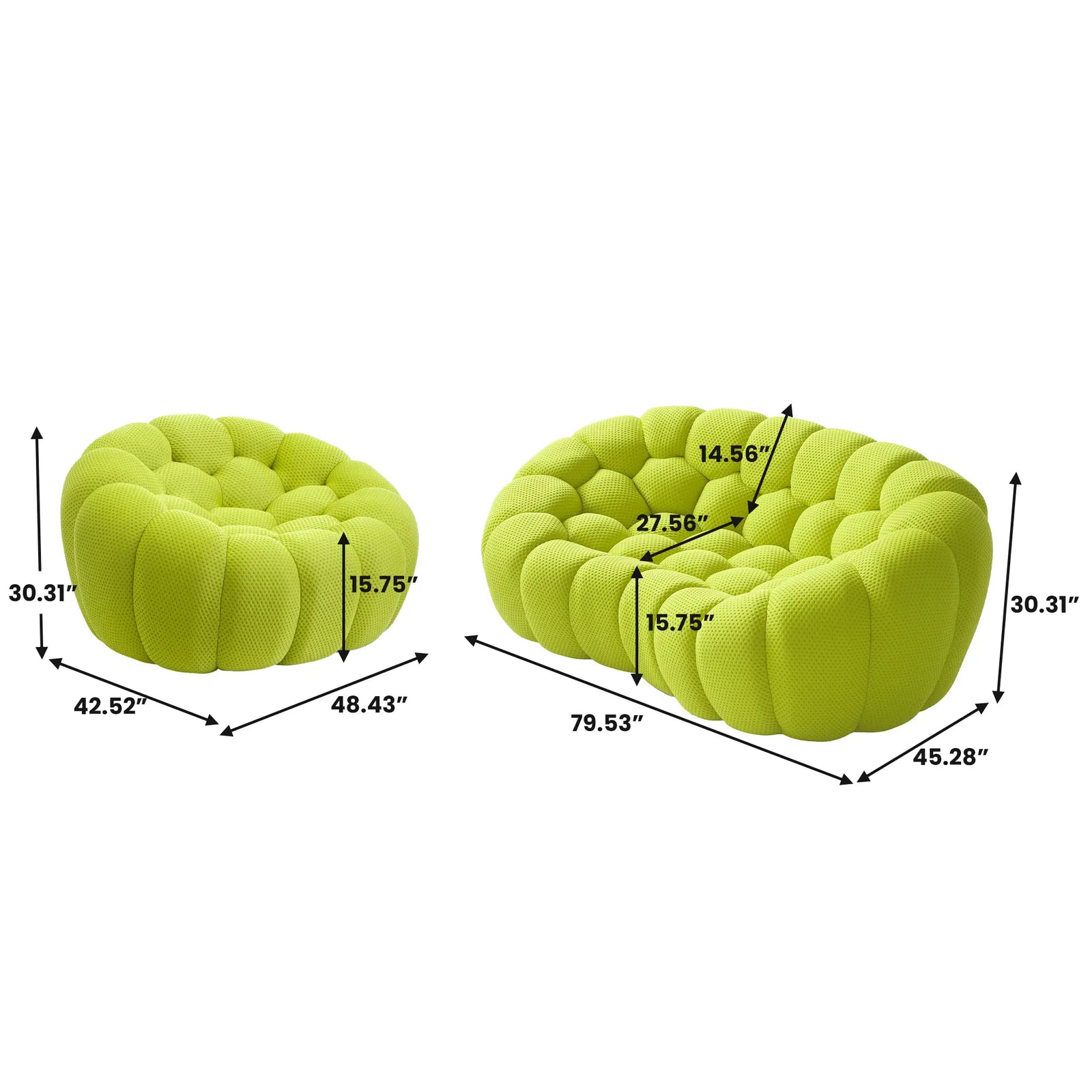 Essential 3-Seater lime-green 3D-Knitted Fabric L-Shaped Sectionals | 2-Piece, 3D-Knitted Fabric, Compact Design