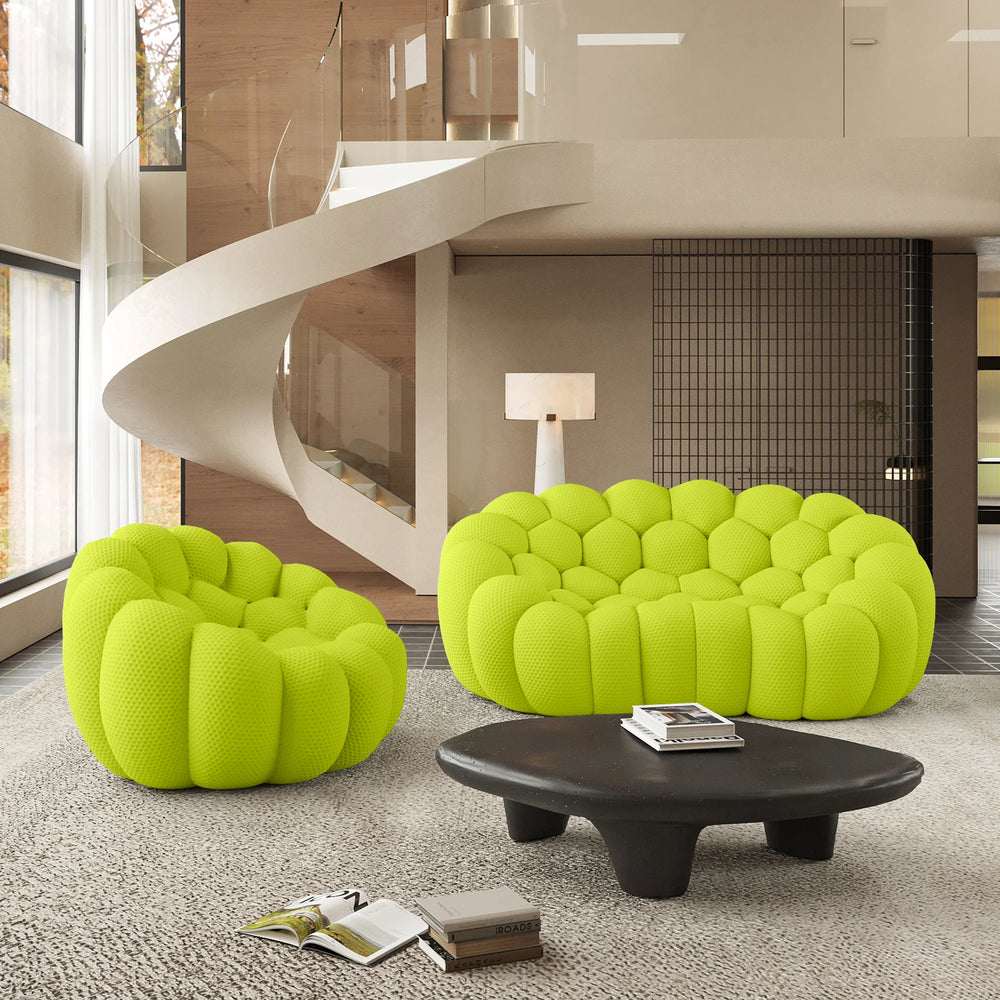 Sofás Essential Arc Boneless | Seccionales en forma de L de 2 piezas, tejido de punto 3D, color verde lima, de 3 plazas