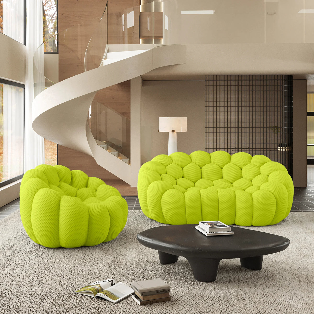Essential 3-Seater lime-green 3D-Knitted Fabric L-Shaped Sectionals | 2-Piece, 3D-Knitted Fabric, Compact Design