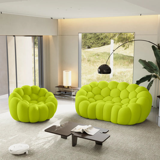 Sofás Essential Arc Boneless | Seccionales en forma de L de 2 piezas, tejido de punto 3D, color verde lima, de 3 plazas