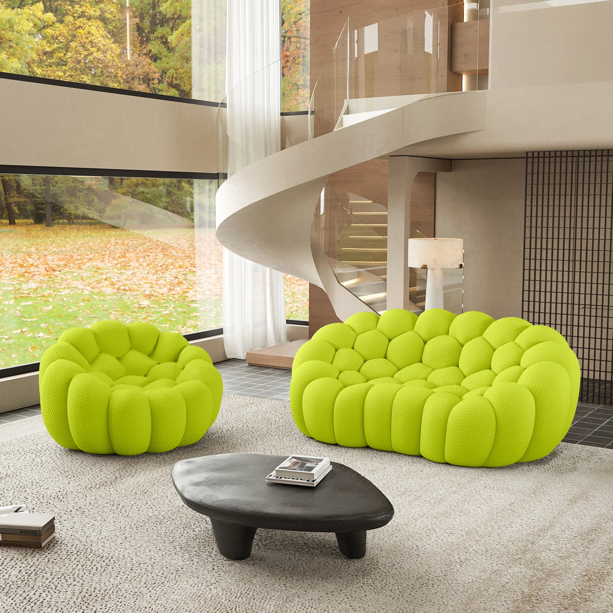 Essential 3-Seater lime-green 3D-Knitted Fabric L-Shaped Sectionals | 2-Piece, 3D-Knitted Fabric, Compact Design