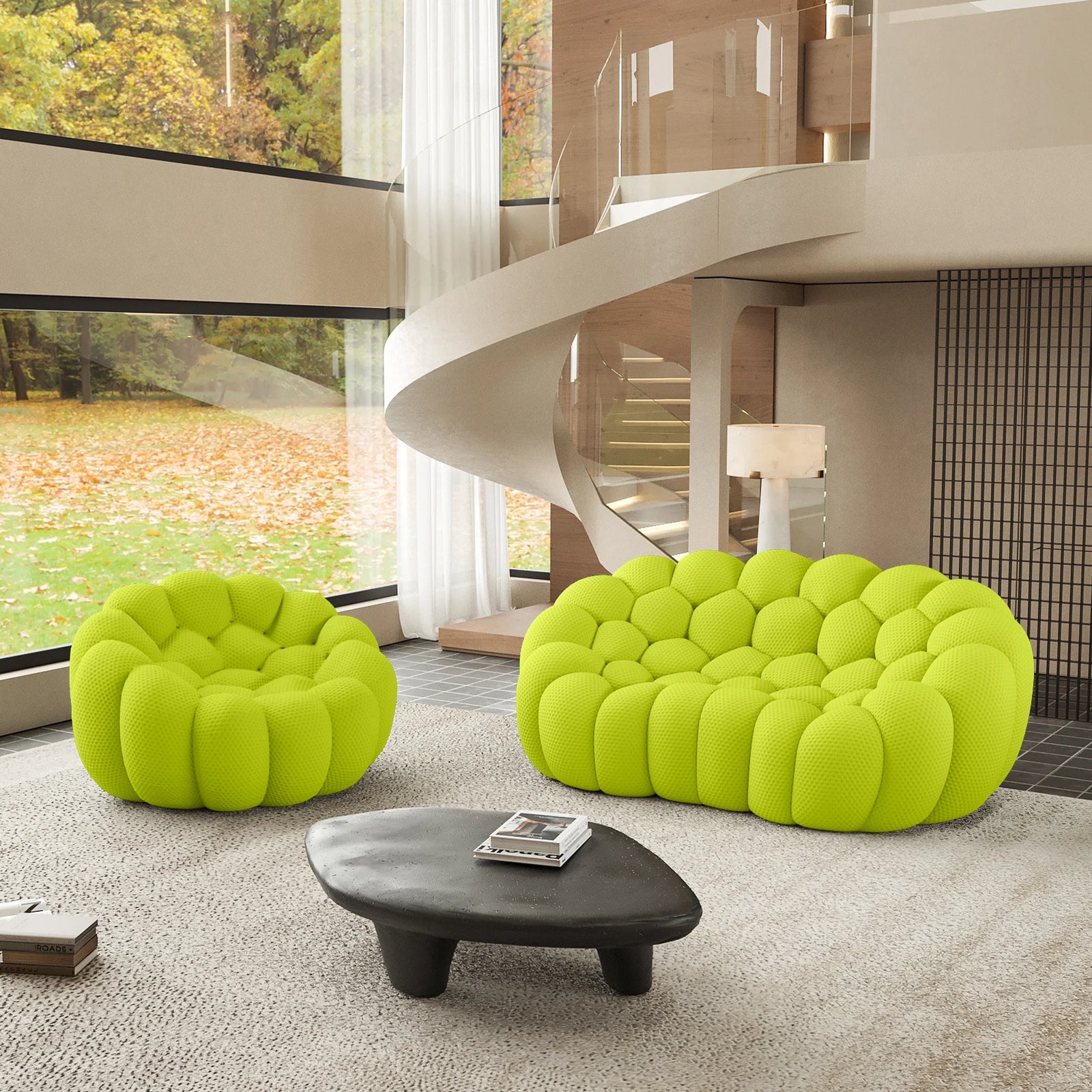 Essential 3-Seater lime-green 3D-Knitted Fabric L-Shaped Sectionals | 2-Piece, 3D-Knitted Fabric, Compact Design