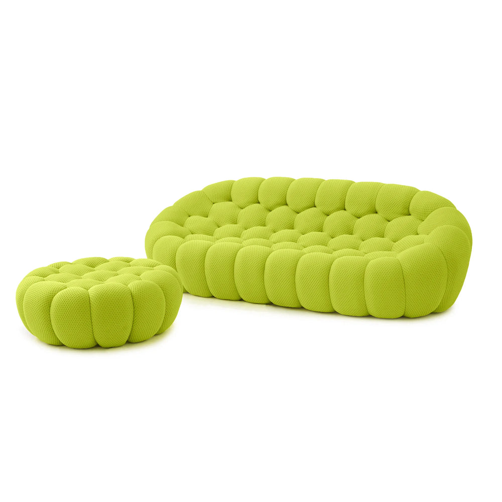 Essential Armless Floor Sofas | 2-Piece 3D Knitted Fabric Lime Green L-Shaped Sectionals 3-Seater With 1 Ottoman