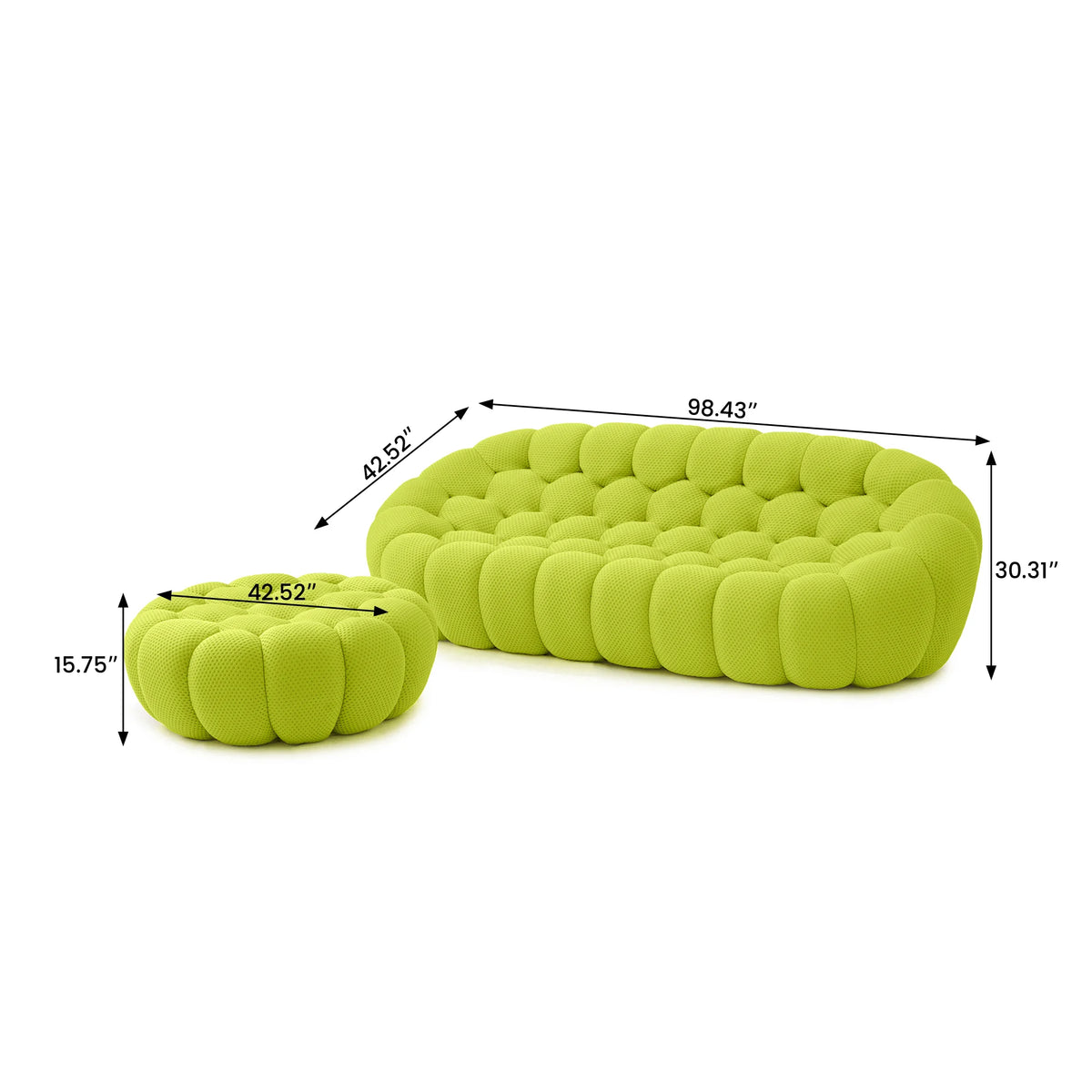 Essential 3-Seater lime-green 3D-Knitted Fabric L-Shaped Sectionals | 2-Piece (includes 1 Ottoman), 3D-Knitted Fabric, Compact Design