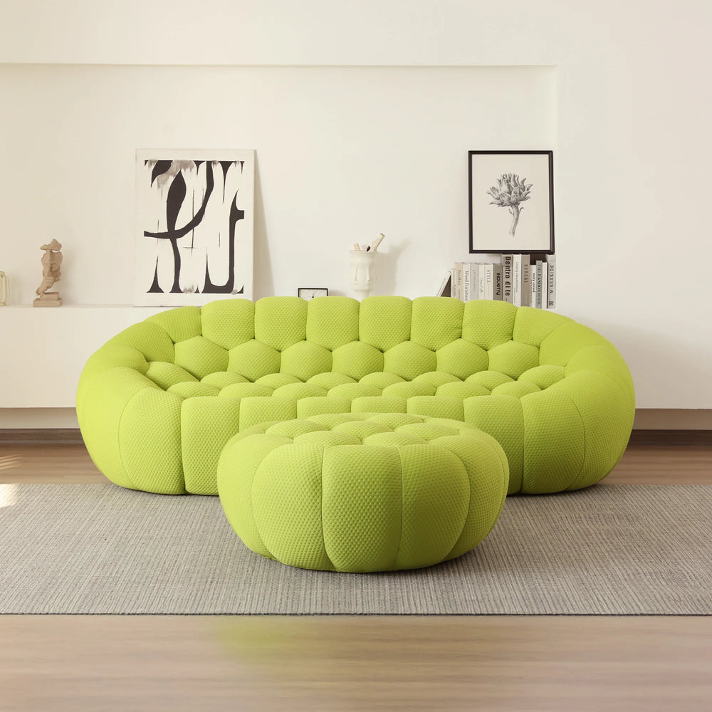 Essential Armless Floor Sofas | 2-Piece 3D Knitted Fabric Lime Green L-Shaped Sectionals 3-Seater With 1 Ottoman