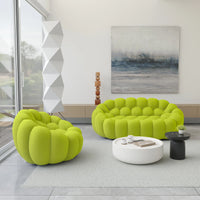 Essential Armless Floor Sofas | 2-Piece 3D Knitted Fabric Lime Green L-Shaped Sectionals 3-Seater